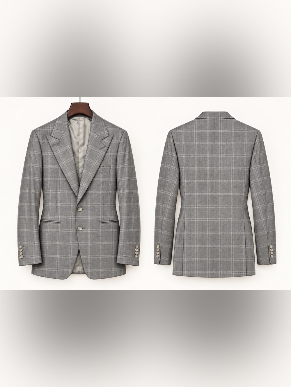 TOM FORD Gray Windowpane Wool Blazer Peak Lapel Italy 48R / Approx US 38R